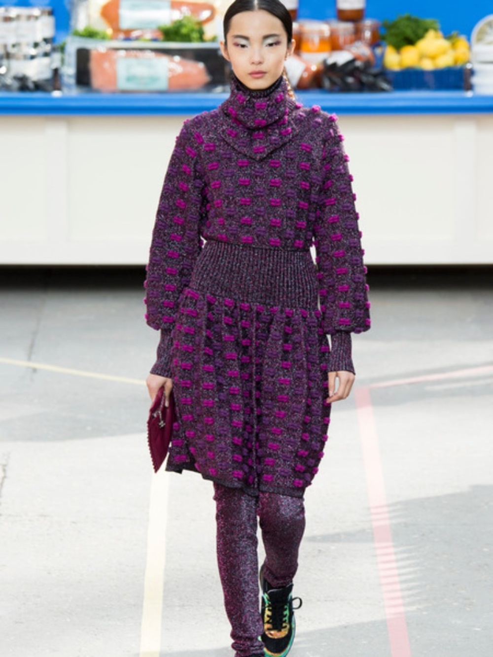 Chanel 22A Métiers d’Art Purple Pink Metallic Knit Mini Dress FR 38